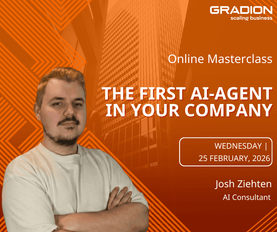 Gradion masterclass cover featuring Josh Ziehten on building the first AI agent in your company