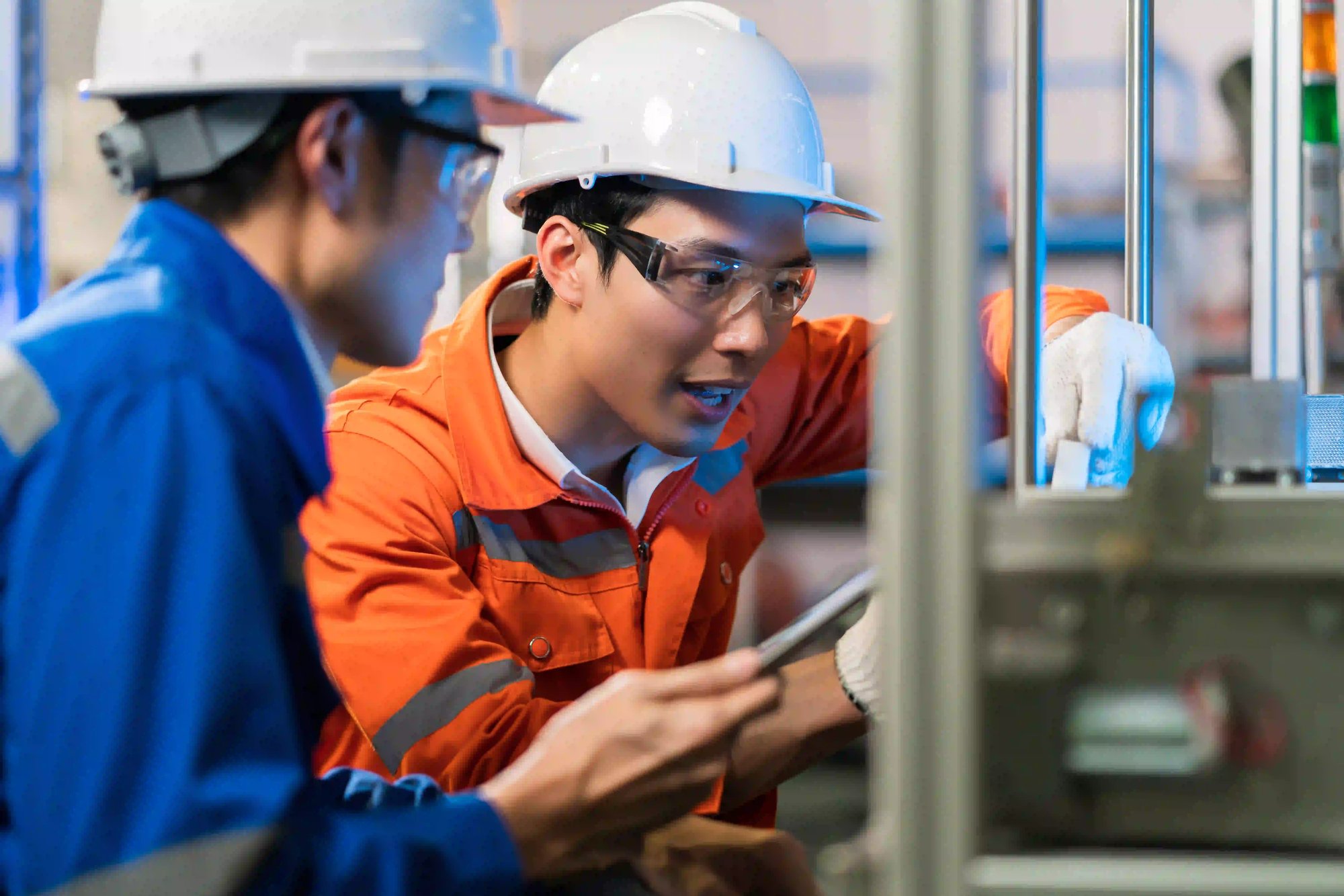 male-asian-engineer-professional-having-discussion-standing-by-machine-factory-two-asian-coworker-brainstorm-explaining-solves-process-curcuit-mother-board-machine male-asian-engineer-professional-having-discussion-standing-by-machine-factory-two-asian-coworker-brainstorm-explaining-solves-process-curcuit-mother-board-machine